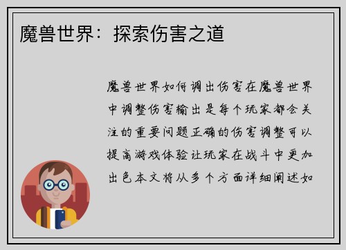 魔兽世界：探索伤害之道
